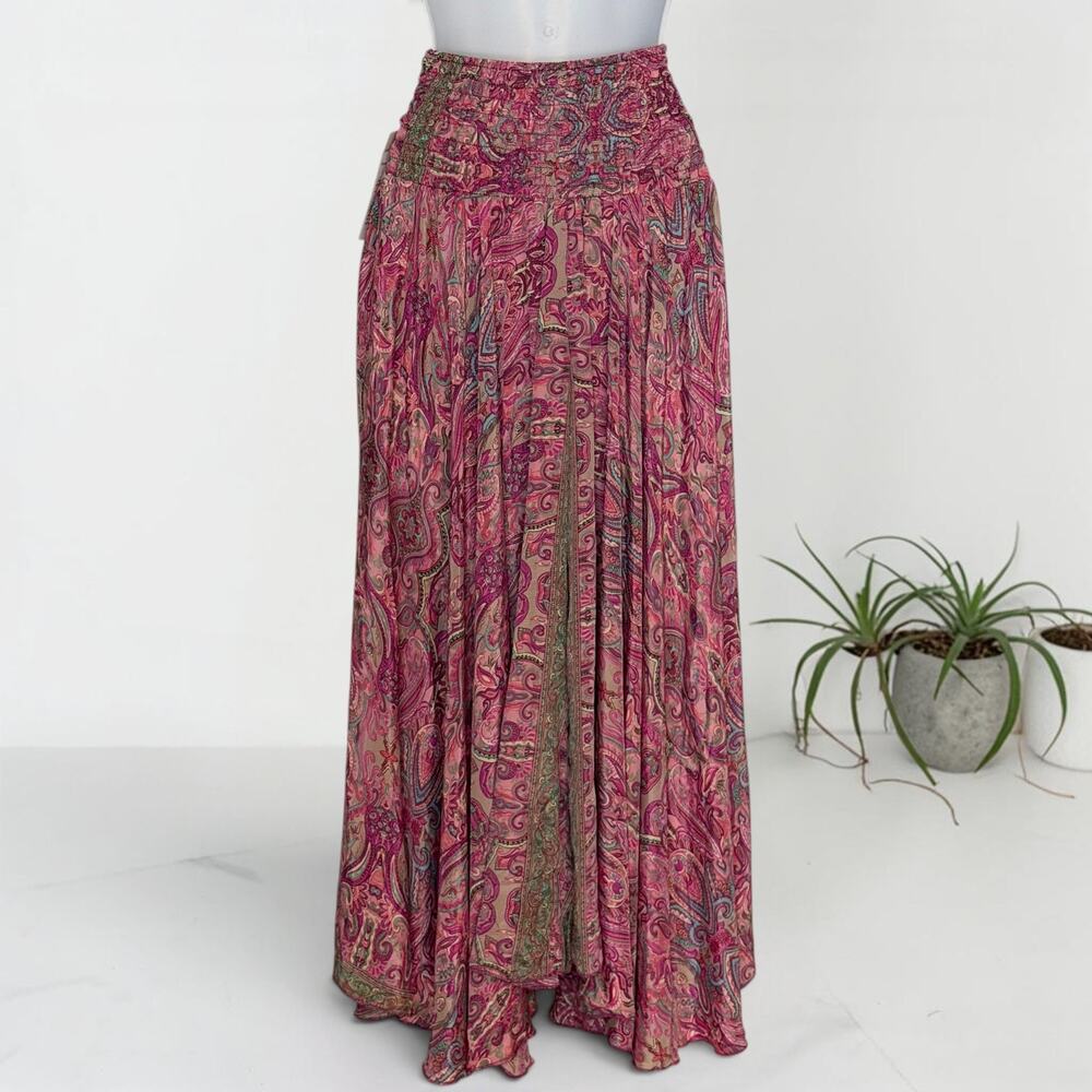 Boho Paisley Palazzo Pants Smocked Wide Leg Gaucho Culottes OS Sm-Med Fairycore - Picture 3 of 9